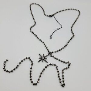 Gunmetal And Clear Crystal Starburst Charm Y-Drop Neckace 22.5 in Signed L